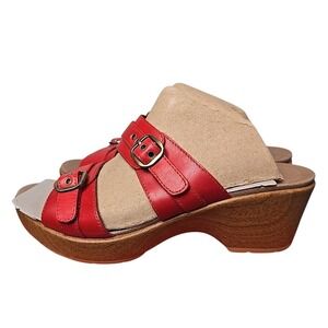 Dansko Jessie Red Strappy Sandal Leather Chunky Heel Clog Womens 40 (9.5-10) NEW